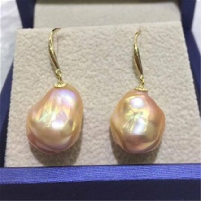 13-14MM Huge black baroque pearl earrings 18K hook earbob woman pendant natural 