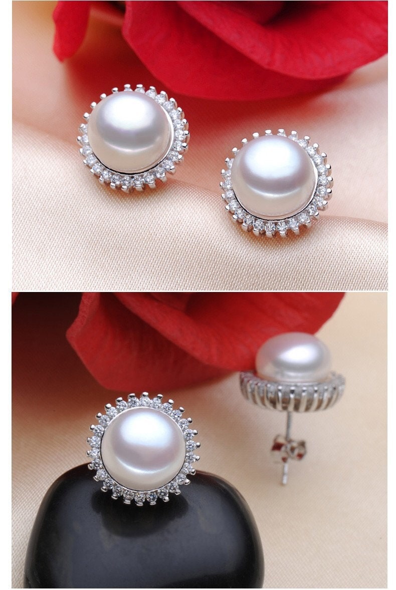 Vintage Style Stud Earrings Pearls Jewelry 910mm Natural Etsy