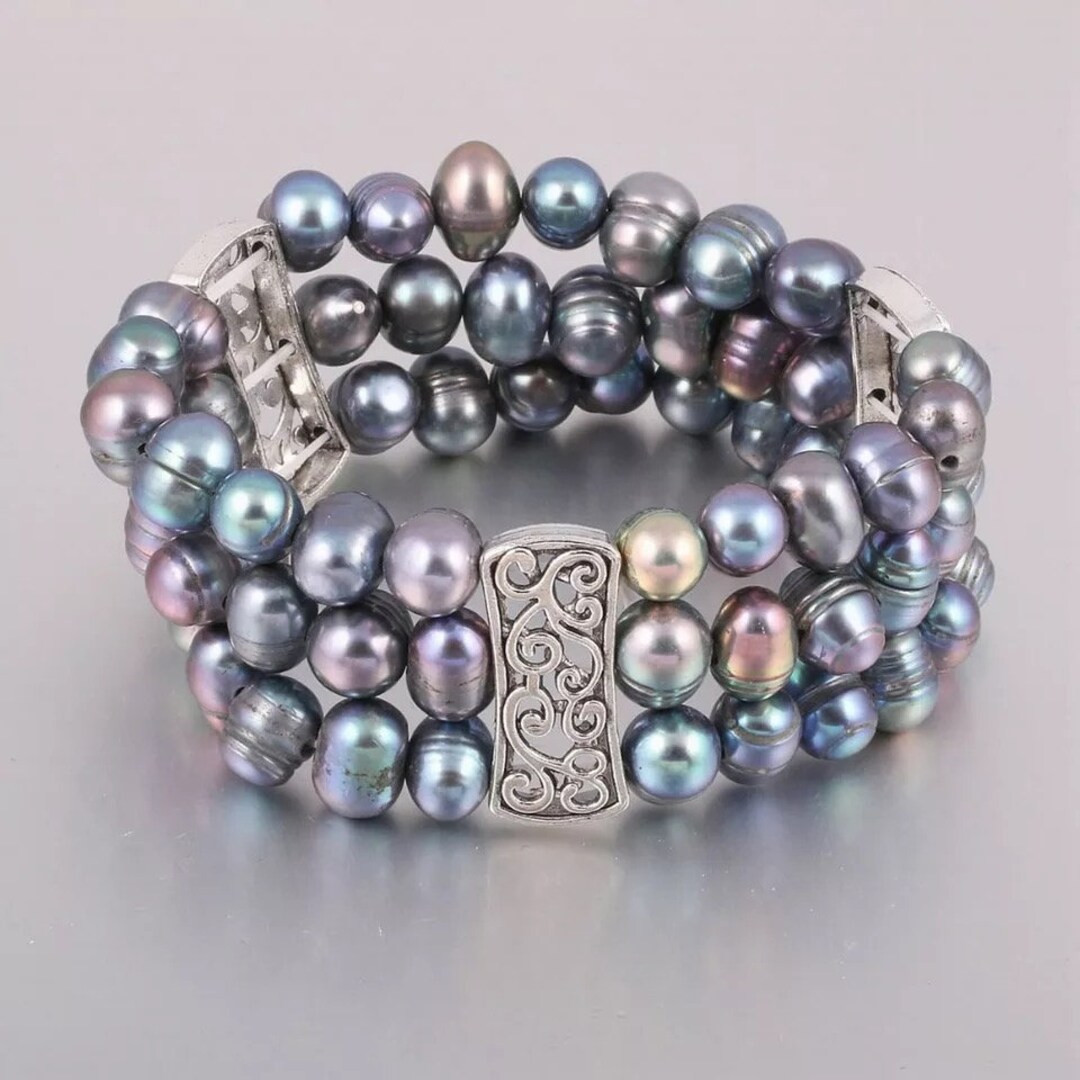 Trendy 3 Layered Freshwater Pearls Jewelry Bracelets Bangles 6.7-7 ...