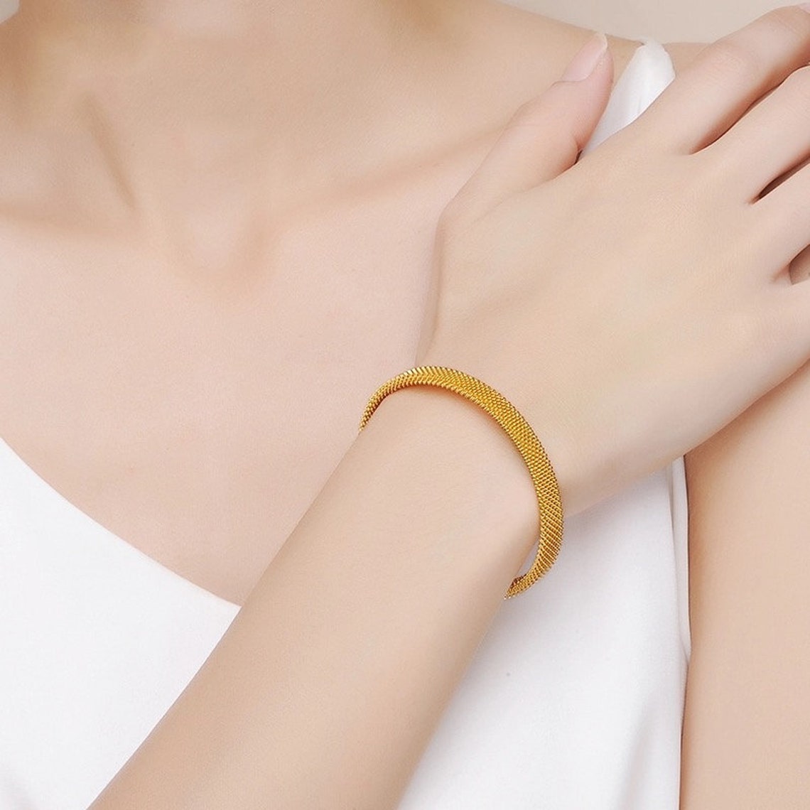 BEST SELLER 24K Solid Gold Bracelet Jewelry 6.5mm Real 999 Solid Gold Fine Jewelry for a