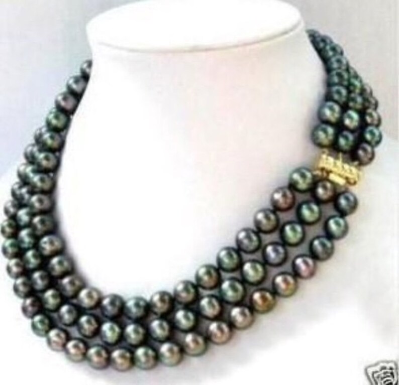 GENUINE 8-9MM BLACK NATURAL TAHITIAN PEARL NECKLACE 18/'/'