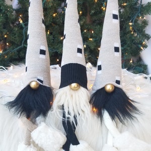Geometric Gnomes With Pom Pom Abstract Style Gnomes With Fur Pom Pom Gnome With Black Beard