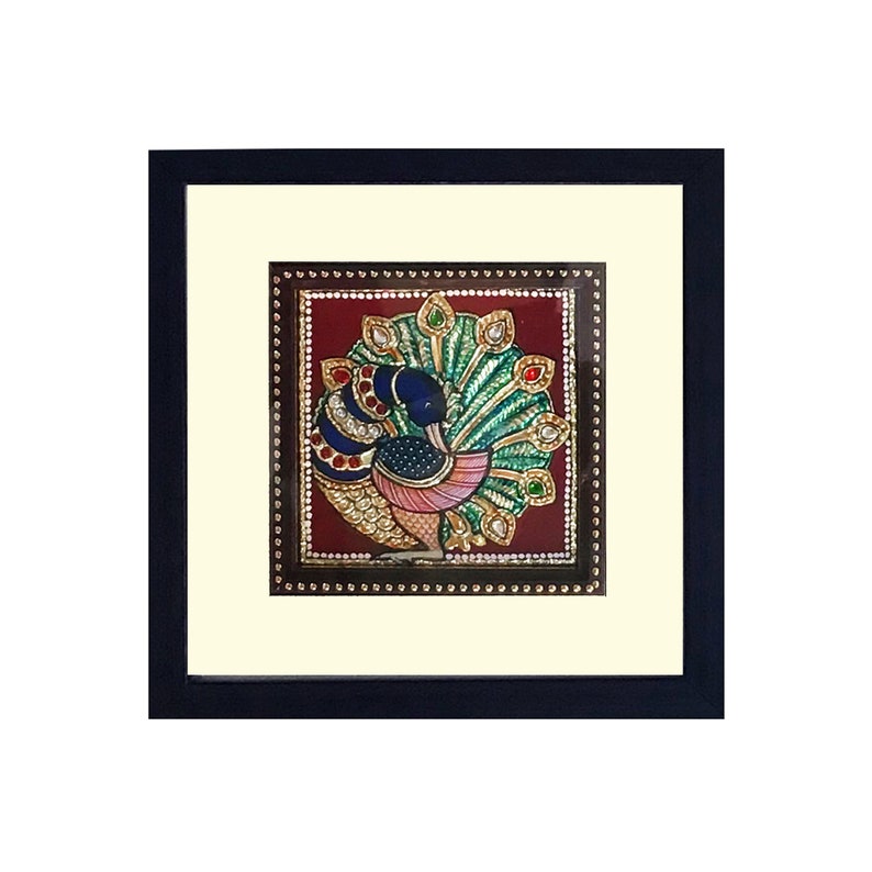 7.5x7.5 Peacock 22K Gold Tanjore Painting With With Mount