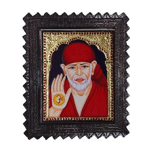 Saibaba Tanjore Painting, 13&quot;x11&quot;, 22K Gold Foils. Ready Stock. Immediate Dispatch