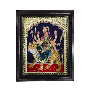 Durgai Amman Tanjore Painting, 13&quot;x11&quot;, 22K Gold Foils. Ready Stock. Immediate Dispatch