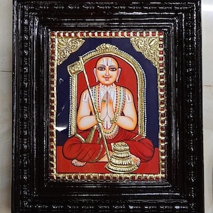 Shri Ramanuja Tanjore Painting, 13&quot;x11&quot;, 22K Gold Foils. Ready Stock. Immediate Dispatch