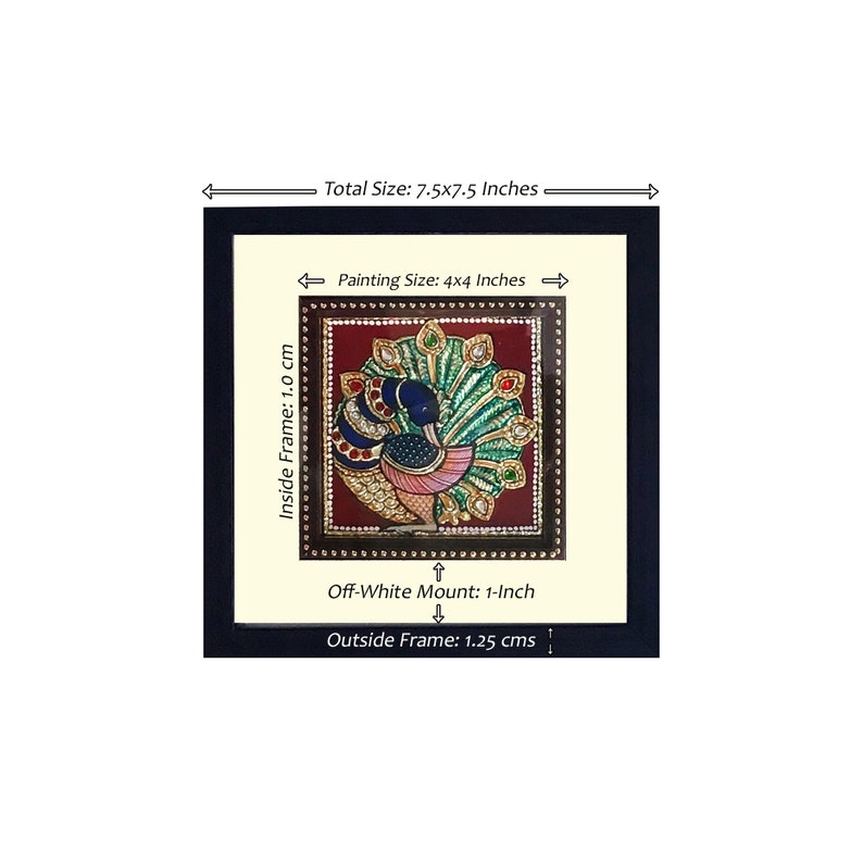 7.5x7.5 Peacock 22K Gold Tanjore Painting With image 3