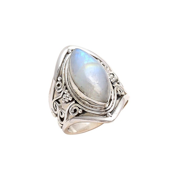 Elegant Moonstone Silver Ring, Cocktail 925 Sterling Silver Jewelry, Statement Ring, Gift For Her