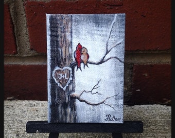 Love Birds Mini Painting with Display Easel/Personalized Gift