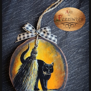 Hand Painted &quot;Mommy&#39;s Broom&quot; Halloween Wooden Ornament
