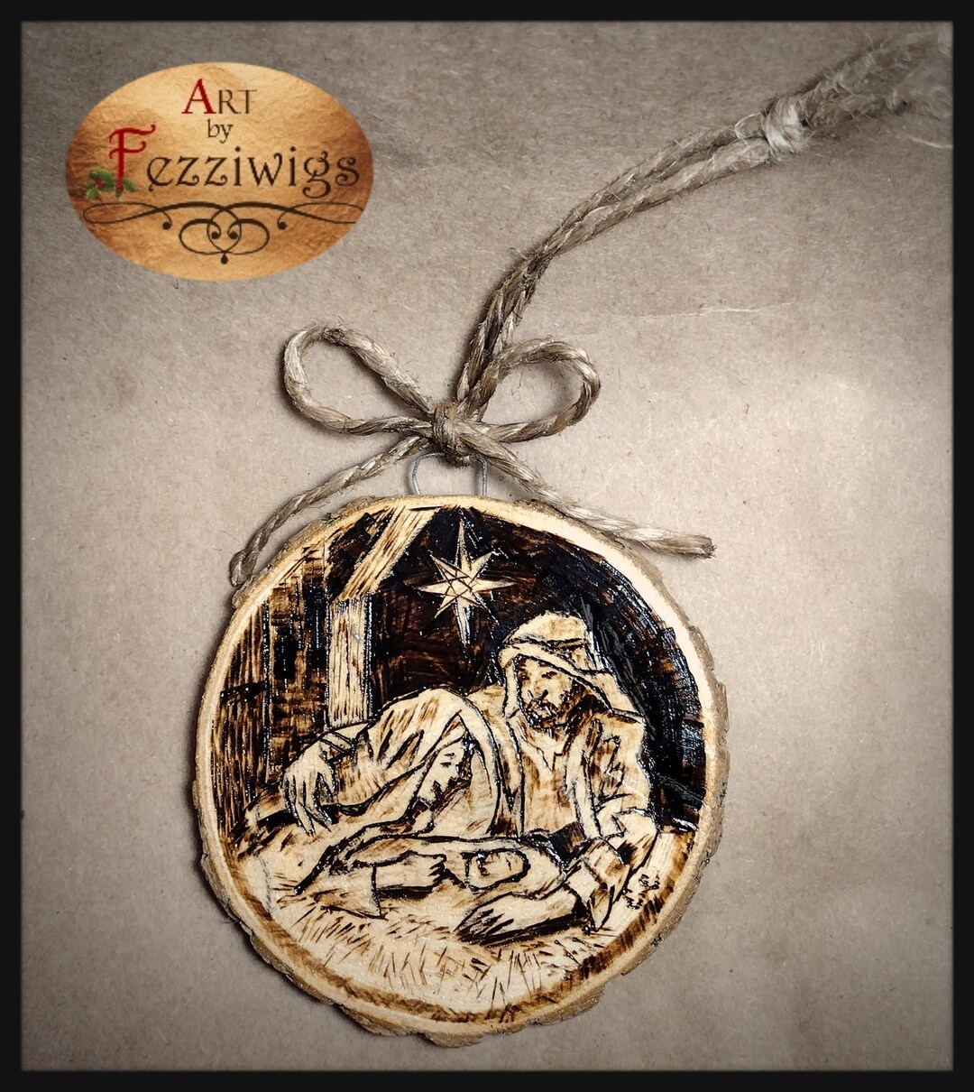 Hand Painted Nativity Scene Rustic Wood Burned Ornament/ready to Ship ...