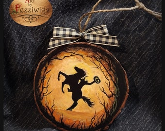 Hand Painted "Headless Horseman" Halloween Wooden Ornament