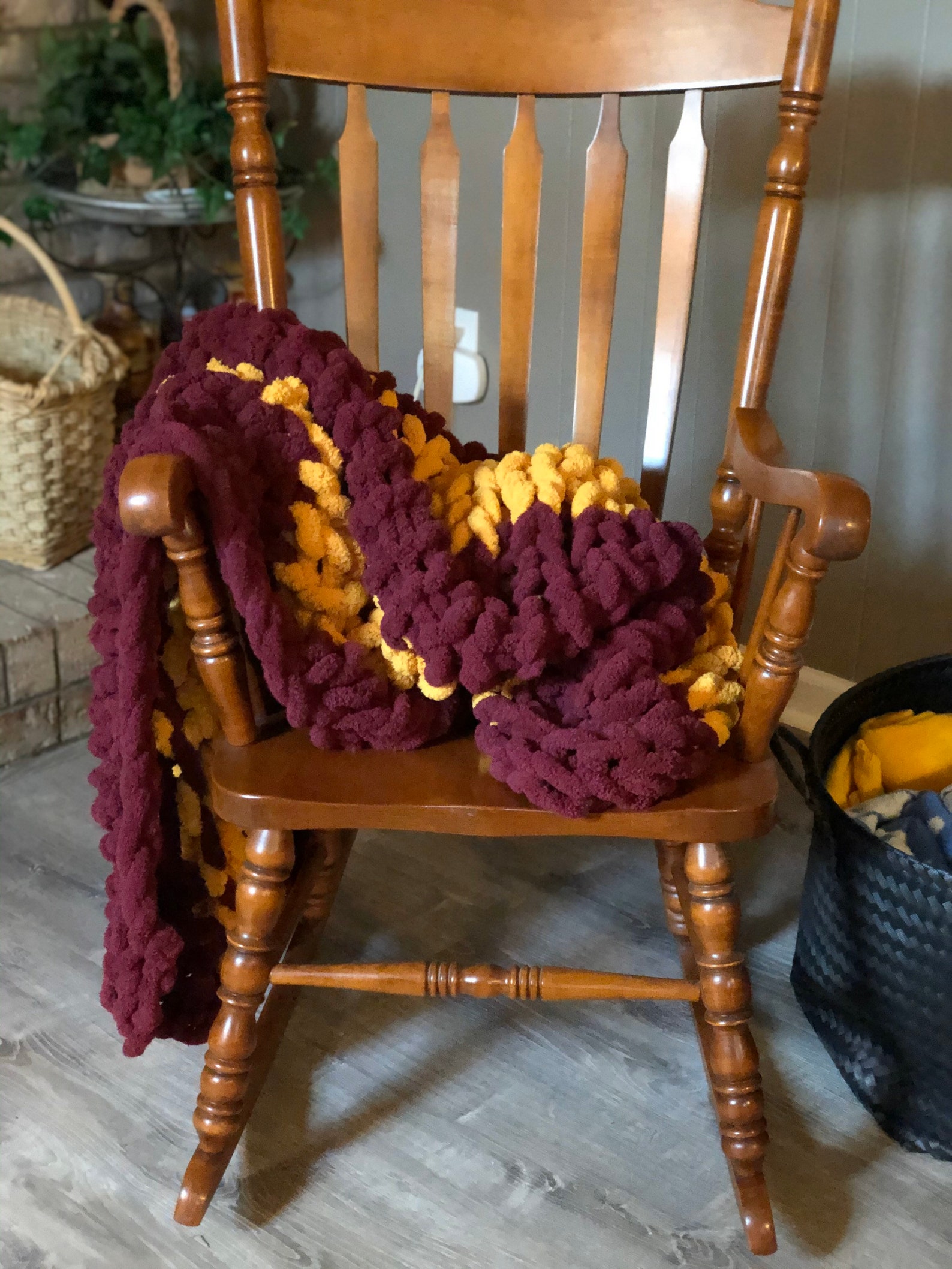 Maroon and Gold Chunky Blankets Handmade Knitted Blanket Etsy