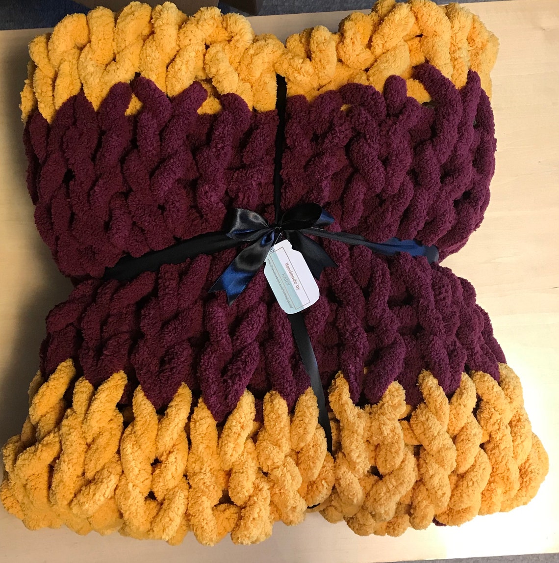 Maroon and Gold Chunky Blankets Handmade Knitted Blanket Etsy