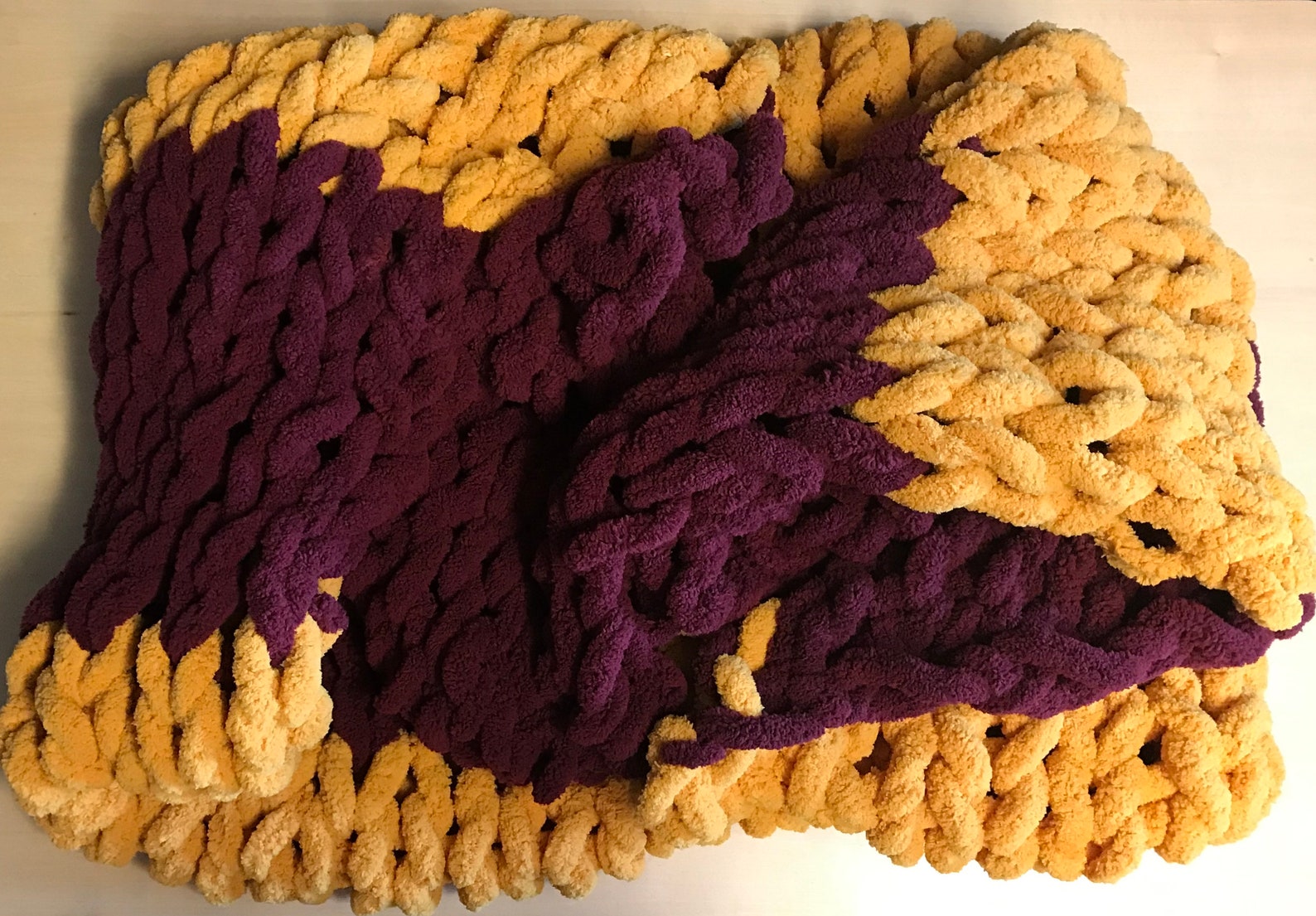 Maroon and Gold Chunky Blankets Handmade Knitted Blanket, Heavy, Decor