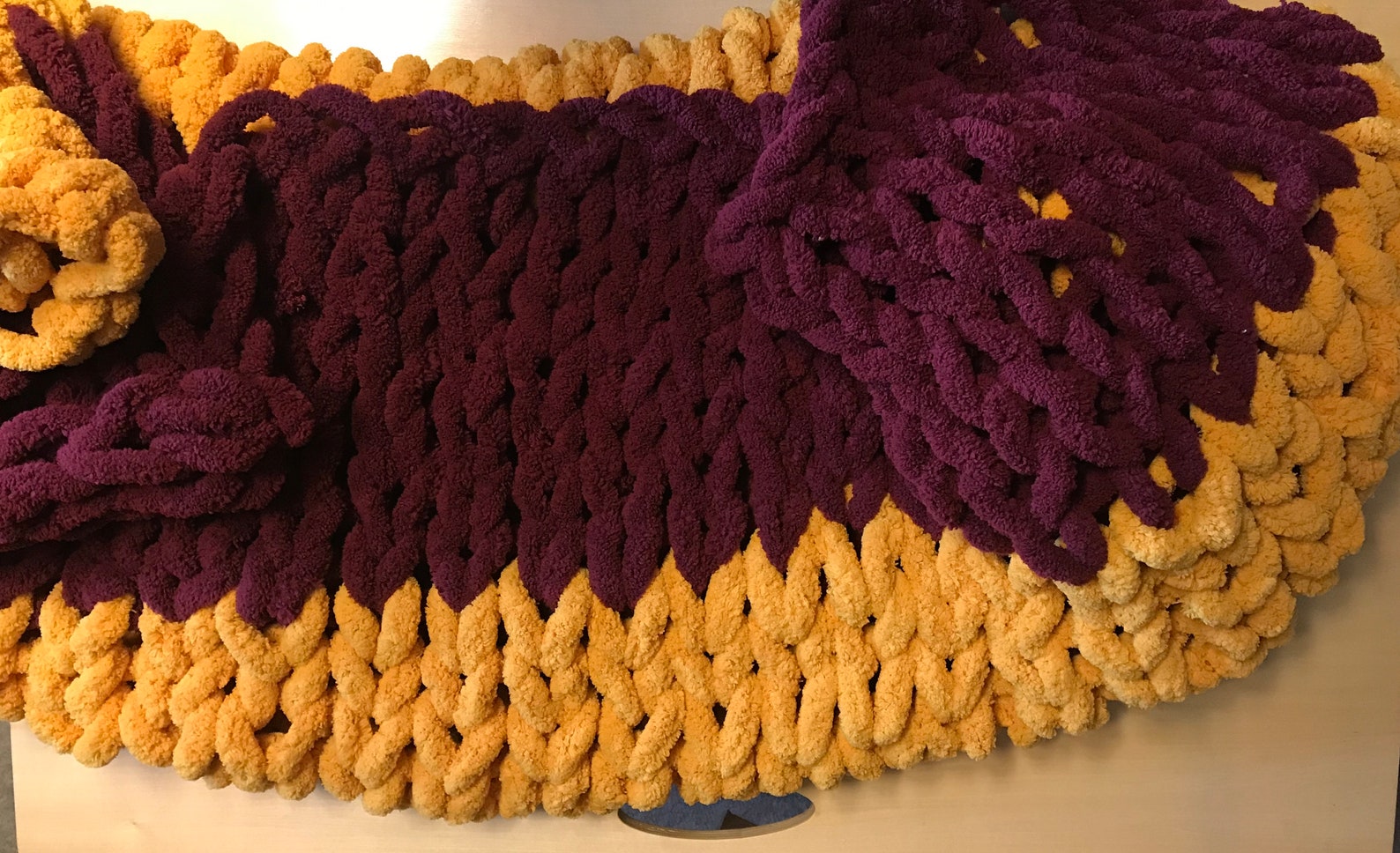 Maroon and Gold Chunky Blankets Handmade Knitted Blanket, Heavy, Decor