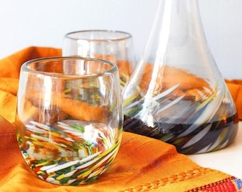 Hand Blown Stemless Wine Glass Set - Confetti