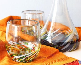 Hand Blown Stemless Wine Glass Set - Confetti