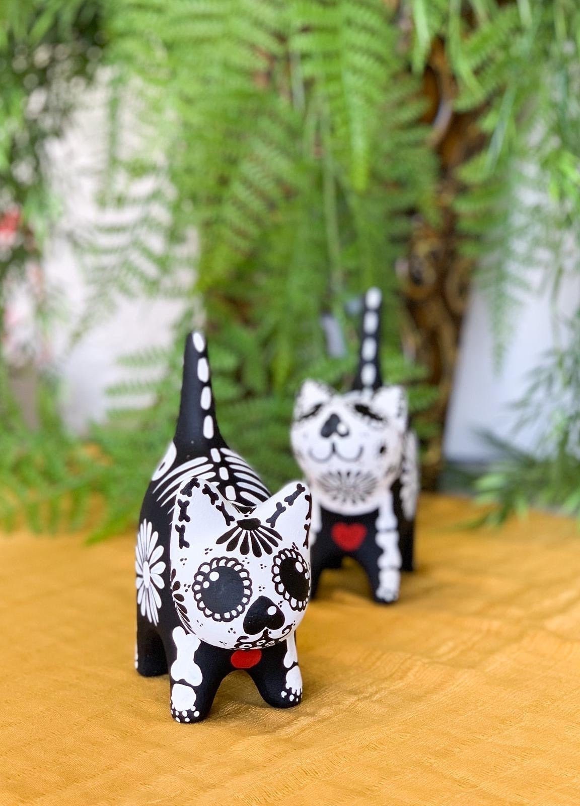Day Of The Dead Cat Sculpture- Dia De Los Muertos, Sugar Skull Cat, H…