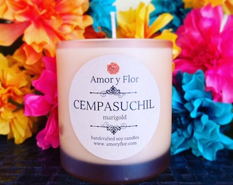 Marigold Cempasuchil Candle - Day Of The Dead, Dia De Los Muertos, Vegan candle