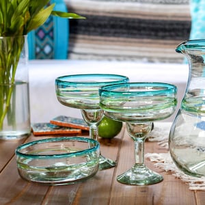 Six Water Glasses Handblown Recycled Glass Drinkware Mexico - Tall Tortoise  Shell