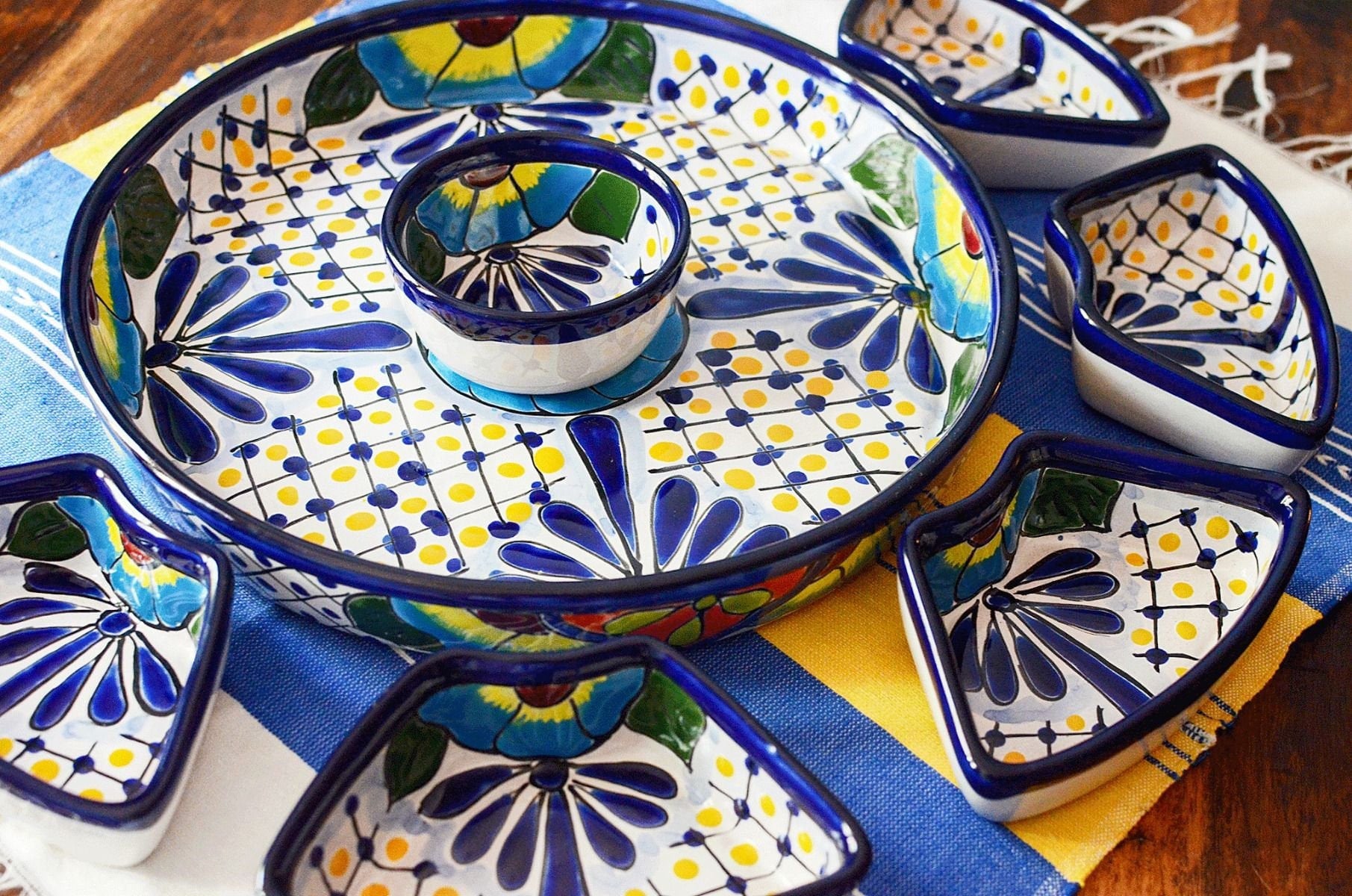Talavera Hand-Painted Mexican Ceramic Floral Platter
