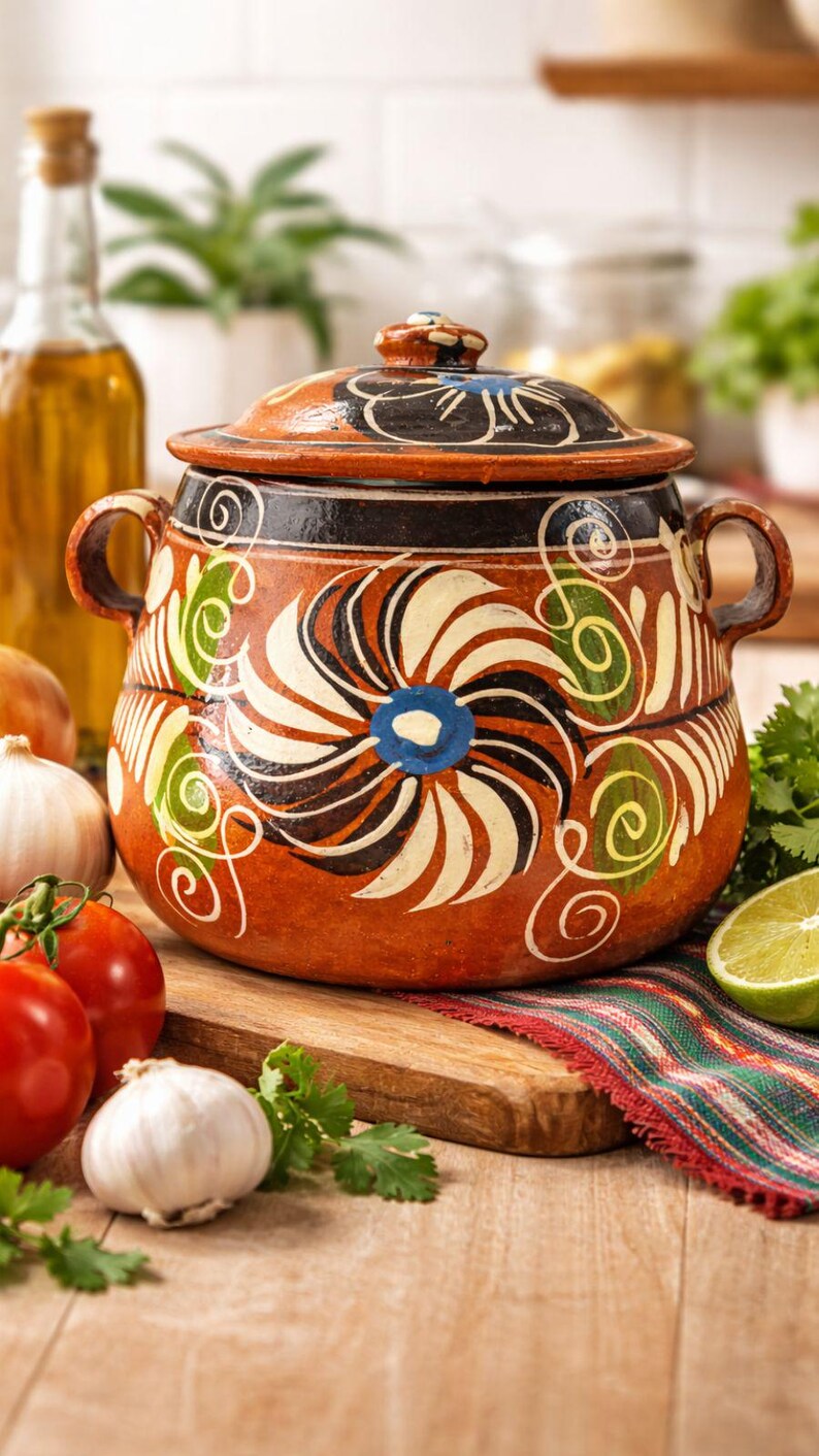 Pot In Spanish Hand-painted Mexican Traditional Terracotta Olla With Handles - Etsy