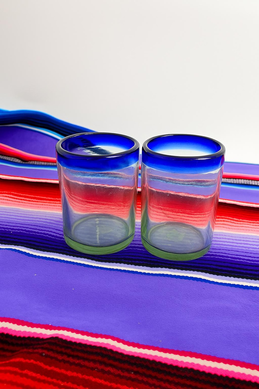 Hand Blown 10oz Blue Rim Glassware - Etsy