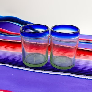 Hand Blown 10oz Blue Rim Glassware