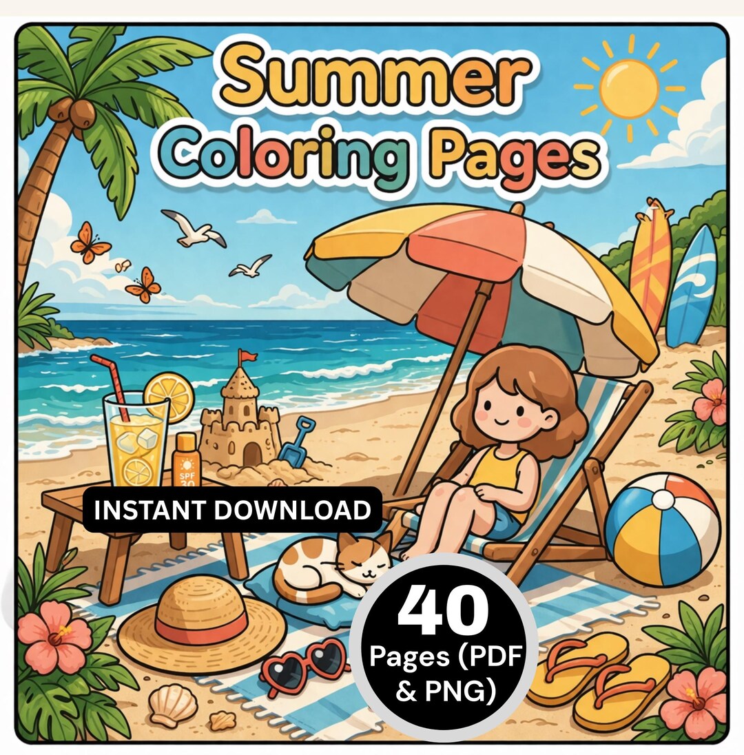 Cozy Summer Coloring Pages for Adults & Teens | Printable Summer