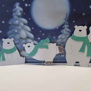 Polar Bear Christmas Card Die Cut Embellishments - Mint Green Scarves