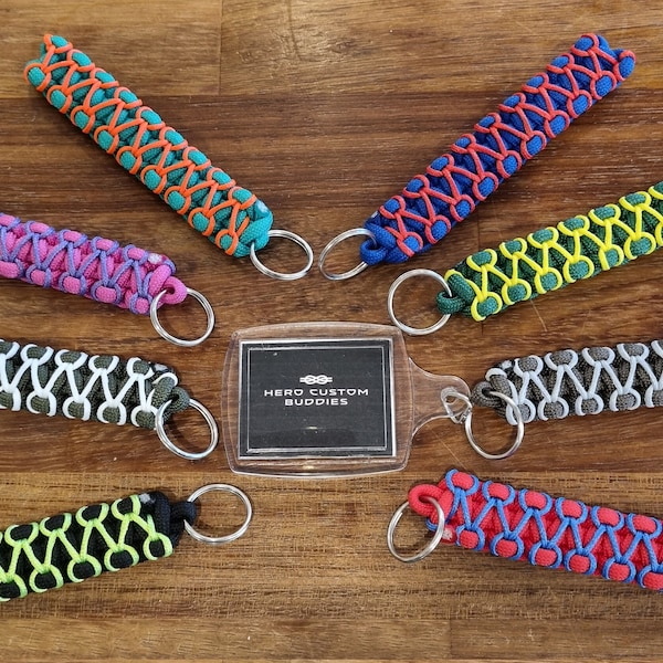 Paracord Keychain Duo Coloured Cobra Knot with Herringbone stitch. 30+ colours