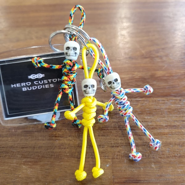 Original Skull Micro Paracord Keychain Keyring Jamaican Yellow Rainbow