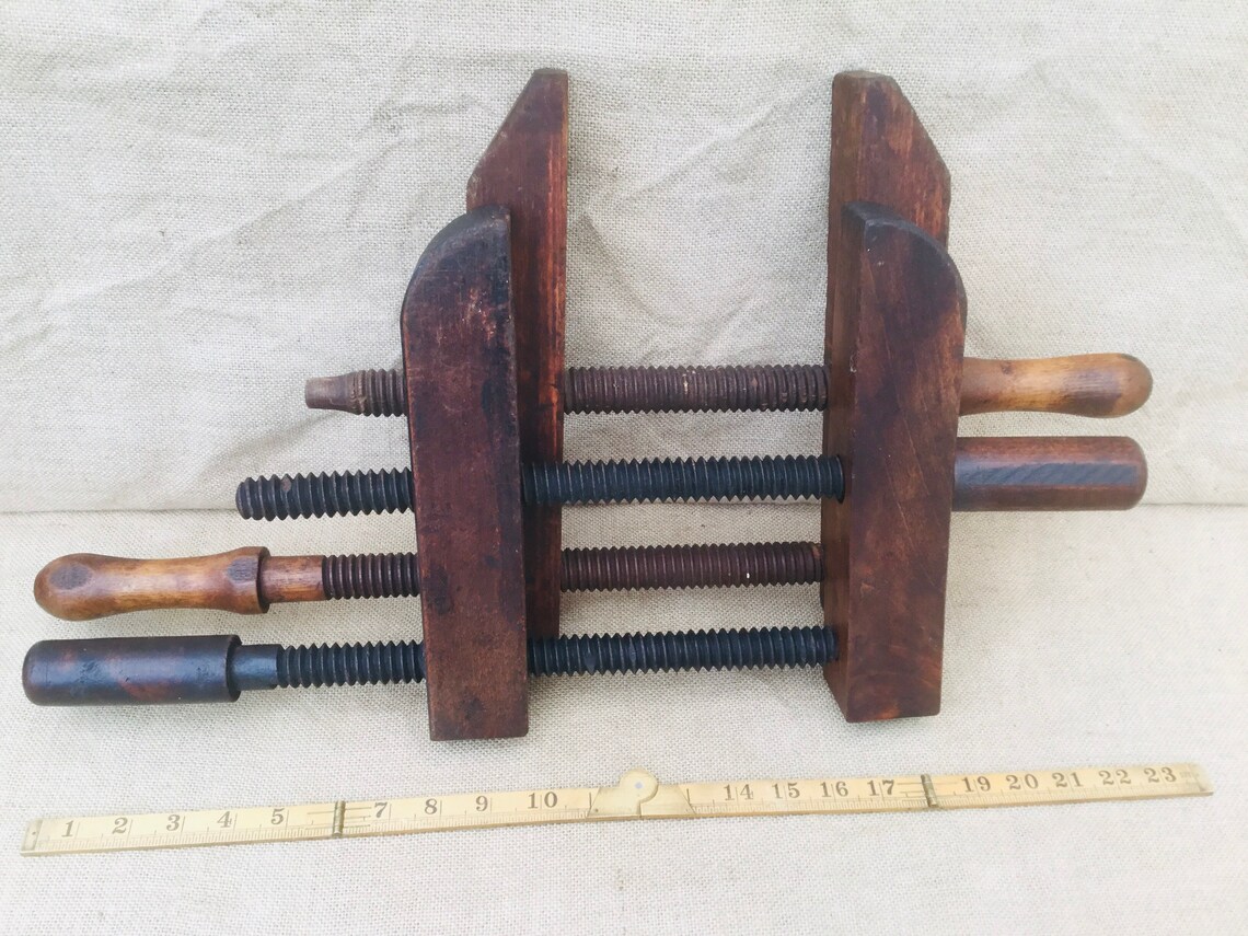 Antique Carpenters Large Wooden Parallel Screw Clamp Etsy