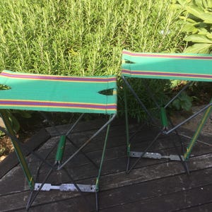 Vintage Folding Camping Chairs Striped Canvas 1960s