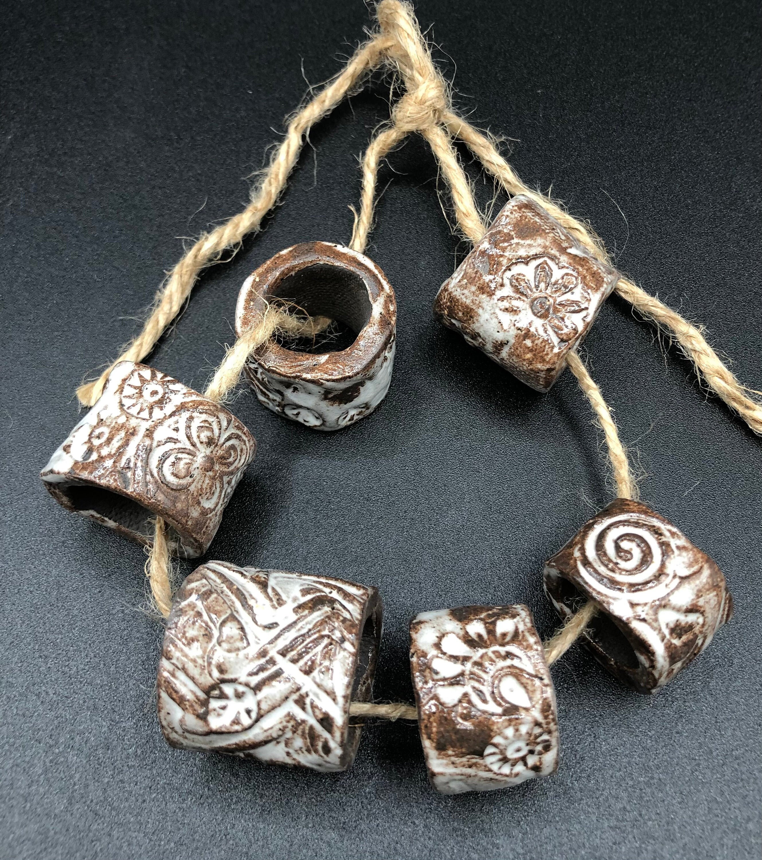 6 Macrame Beads Ceramic Stoneware Etsy