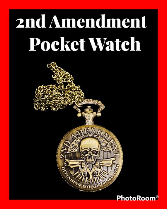 Vintage 2nd Amendment Skull and Gun Bronze Pocket… - image 2