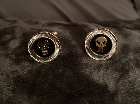 Black Skull Cufflinks Vintage Mint Condition Stai… - image 3