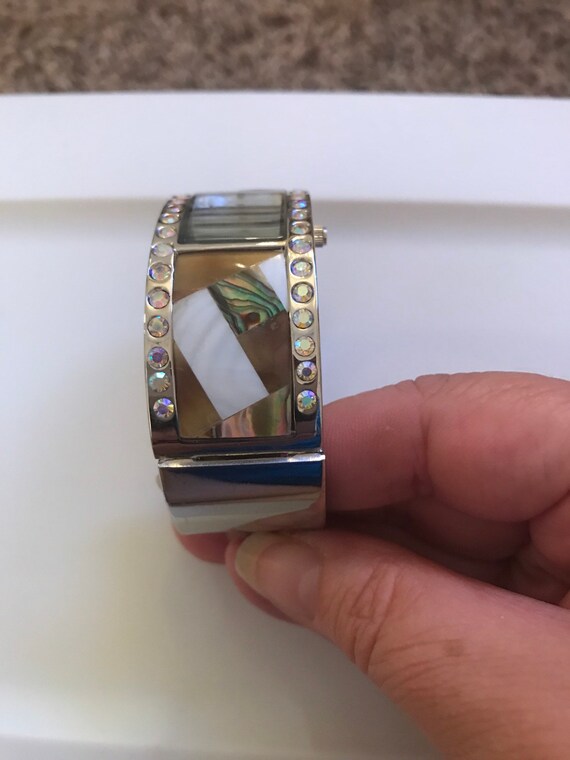 Trendz Mother of Pearl and Rhinestone Cuff Watch … - image 3