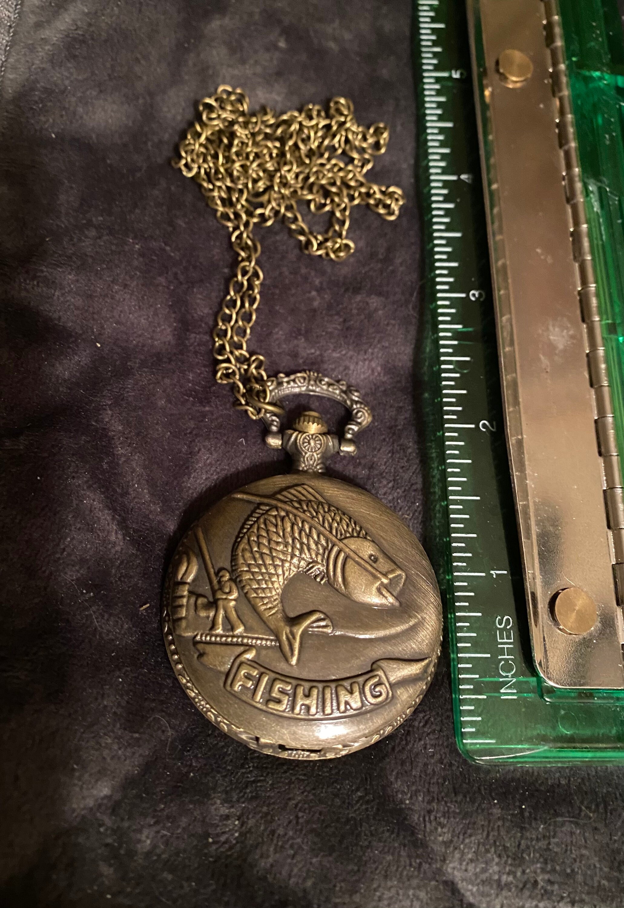Fishing Pocket Watch Vintage Gold Tone with New Battery Etsy
