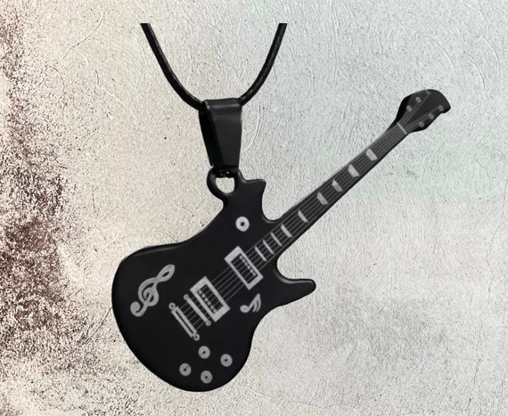 Black Hand Painted Guitar with Handmade Black Lea… - image 1