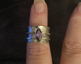 Amethyst Spinner Ring in 925 Stamped Sterling Silver- 1 Carat Genuine Gem!