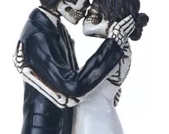 Gothic Skeleton Bride and Groom Couple Cake Topper - Handmade