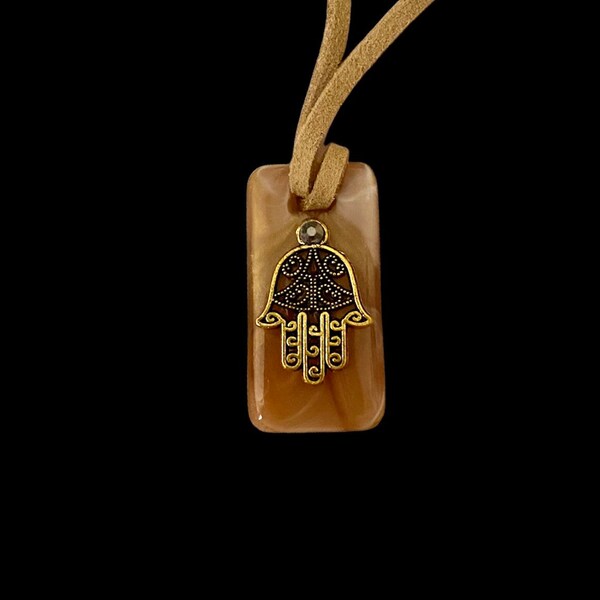 Handmade Hamsa Hand of God Pendant on Leather Cord Necklace- Adjustable