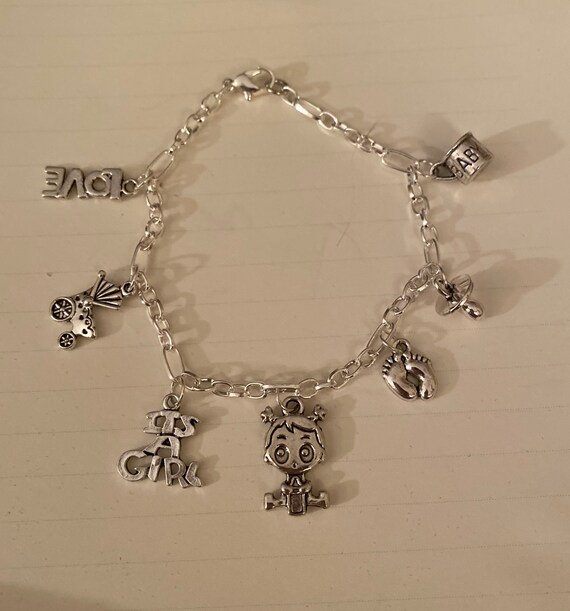 Its A Girl Baby Charm Bracelet Handmade Personalize Etsy