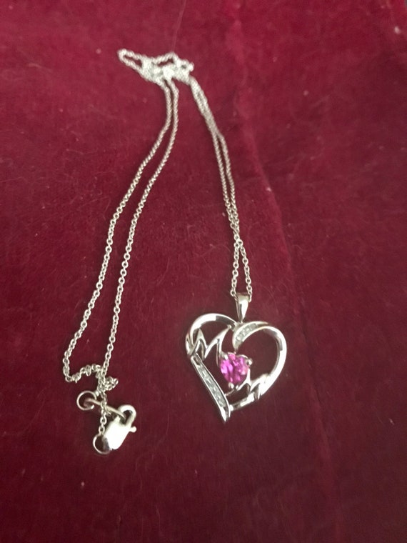 Mom Heart Necklace with genuine Pink Sapphire and… - image 1