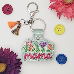 Floral Mama ITH Stickdatei Designs Snap Tab, In The Hoop Stickdateien Schlüsselanhänger, Mama ITH Schlüsselanhänger Stickdatei, Geschenk zum Muttertag
