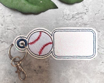 Baseball Embroidery Design, ITH Snap Tab Embroidery Files, Personalize Baseball Bag Tag, Sports Kid Bag Tag