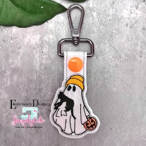 Halloween Stickdatei, Halloween Schlüsselanhänger Stickmuster, ITH Snap Tab Stickdatei, Maschinenstickerei Halloween Stickmuster