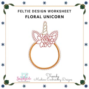 Floral Unicorn Felties Embroidery Designs ,feltie ITH Machine Embroidery design,ITH Embroidery pattern,InTheHoop feltie design, felties
